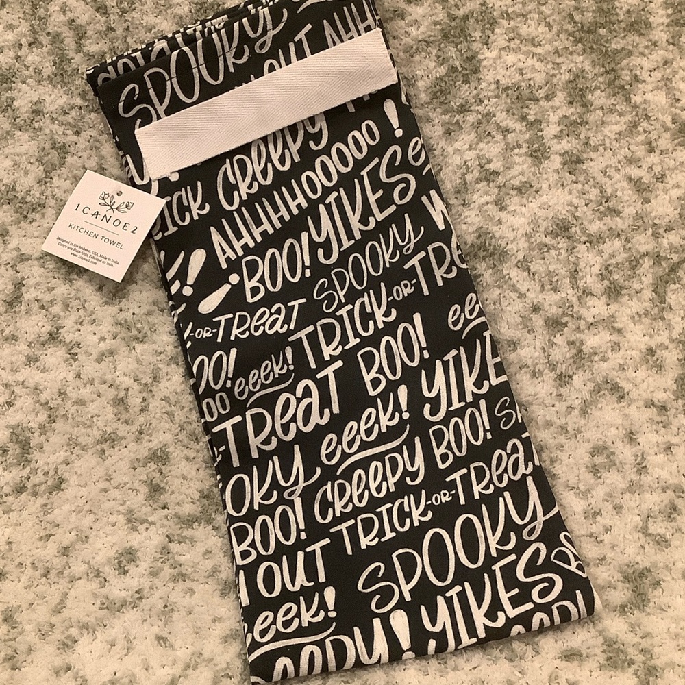 1 Canoe 2 Halloween Words Themed Kitchen Towel NWT Cotton 28x 18”